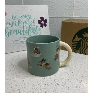 Starbucks Fuzzy Bunnies in Sweaters Blue/Green Mug w/Twisted Yarn Handle - Taiwa
